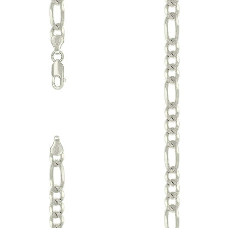 925 Sterling Silver Solid Pave Classic Figaro Silver Plated 180 7.0mm