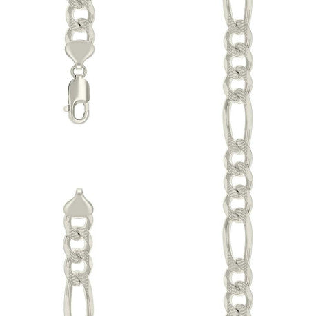 925 Sterling Silver Solid Pave Classic Figaro Silver Plated 250 9.5mm