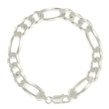 925 Sterling Silver Solid Pave Classic Figaro Silver Plated 250 9.5mm