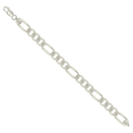 925 Sterling Silver Solid Pave Classic Figaro Silver Plated 250 9.5mm