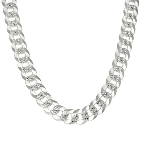 925 Sterling Silver Solid Pave Super Flat Cuban Chain Silver 350 13.7mm