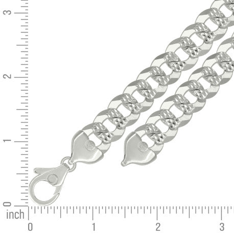 925 Sterling Silver Solid Pave Super Flat Cuban Chain Silver 400 16mm