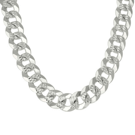 925 Sterling Silver Solid Pave Super Flat Cuban Chain Silver 400 16mm