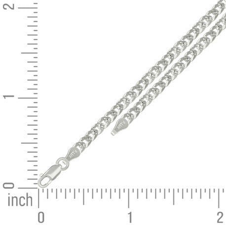 925 Sterling Silver Solid Pave Super Flat Cuban Chain Silver 100 3.7mm