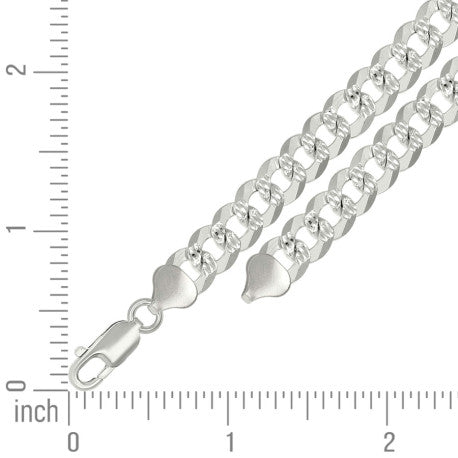 925 Sterling Silver Solid Pave Super Flat Cuban Chain Silver 250 8.6mm