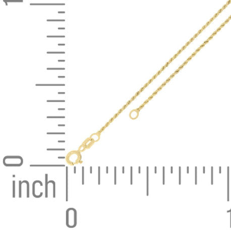925 Sterling Silver Solid Rope Chain Yellow 025 0.5mm