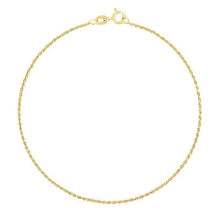 925 Sterling Silver Solid Rope Chain Yellow 025 0.5mm