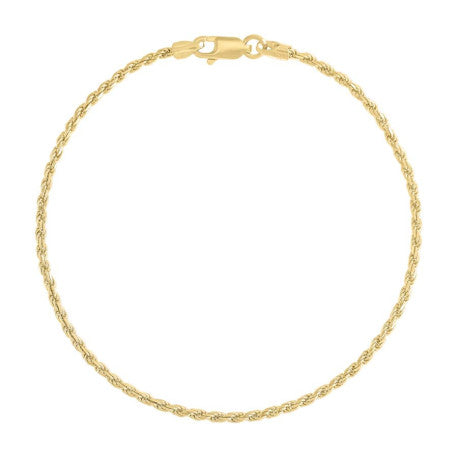 925 Sterling Silver Solid Rope Chain Yellow 035 1.5mm