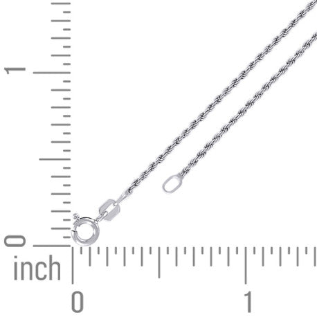 925 Sterling Silver Solid Rope Chain Rhodium 030 1mm
