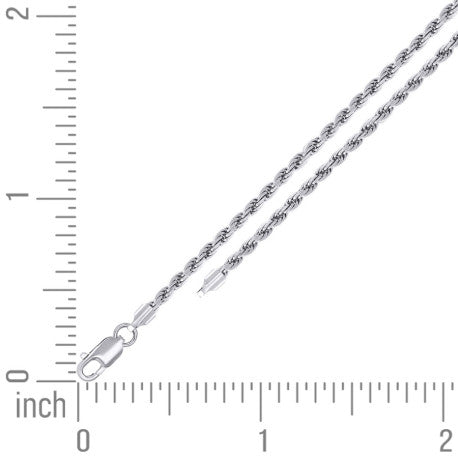 925 Sterling Silver Solid Rope Chain Rhodium 050 2.5mm