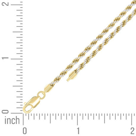 925 Sterling Silver Solid Rope Chain Two Tone 050 2.5mm