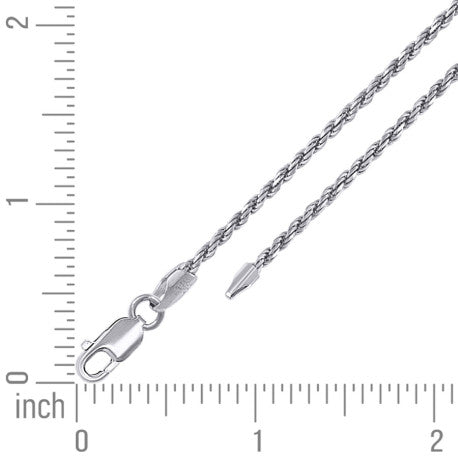 925 Sterling Silver Solid Rope Chain Rhodium 040 2mm