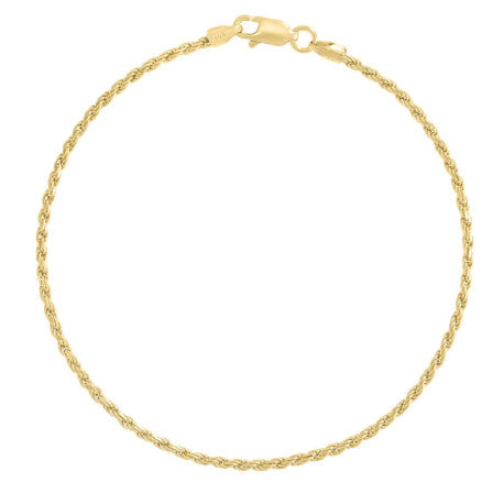 925 Sterling Silver Solid Rope Chain Yellow 040 2mm