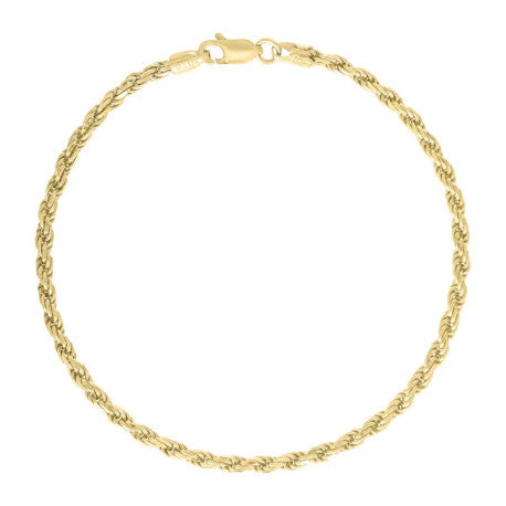 925 Sterling Silver Solid Rope Chain Yellow 060 3mm