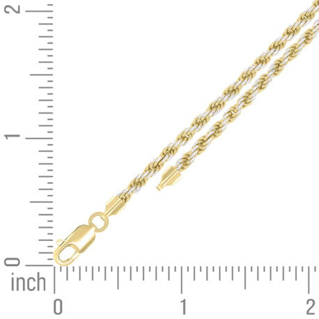 925 Sterling Silver Solid Rope Chain Two Tone 060 3mm