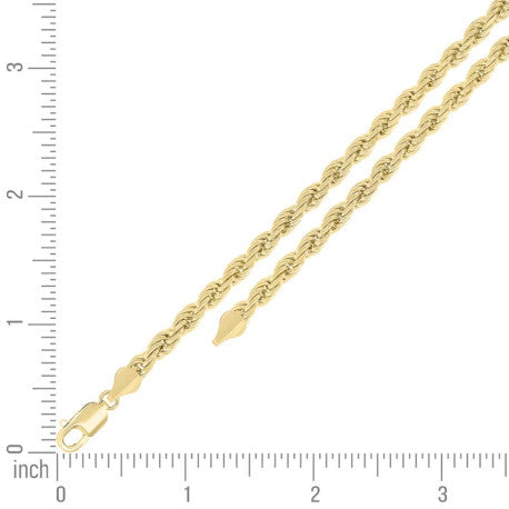 925 Sterling Silver Solid Rope Chain Yellow 100 4.5mm