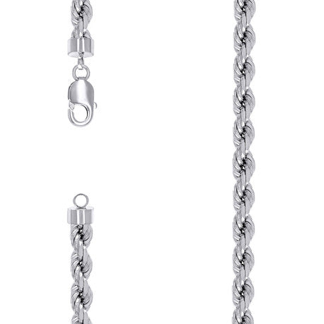 925 Sterling Silver Solid Rope Chain Rhodium 170 7.5mm