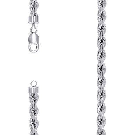 925 Sterling Silver Solid Rope Chain Rhodium 170 7.5mm