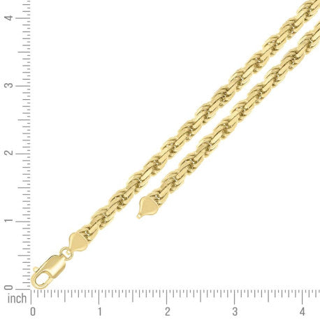 925 Sterling Silver Solid Rope Chain Yellow 150 7mm