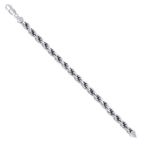 925 Sterling Silver Solid Rope Chain Rhodium 150 7mm