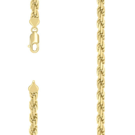 925 Sterling Silver Solid Rope Chain Yellow 150 7mm