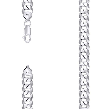 925 Sterling Silver Solid Super Flat Cuban Chain Rhodium 280 10mm