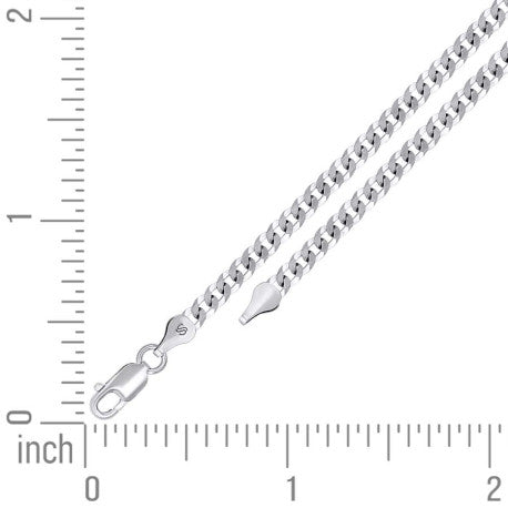 925 Sterling Silver Solid Super Flat Cuban Chain Rhodium 080 3mm