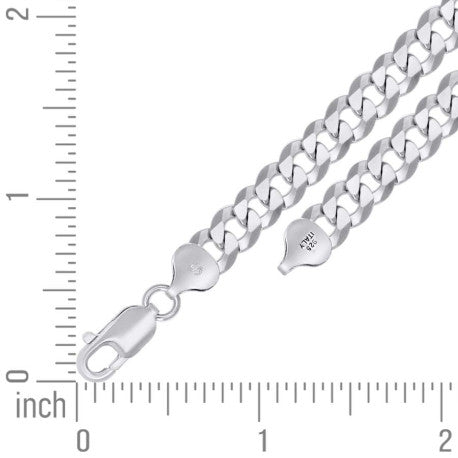 925 Sterling Silver Solid Super Flat Cuban Chain Rhodium 200 7.8mm