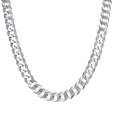 925 Sterling Silver Solid Super Flat Cuban Chain Rhodium 250 8.6mm