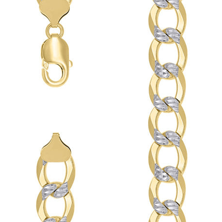 925 Sterling Silver Solid Super Flat Cuban Chain Two-tone 350 12.5mm