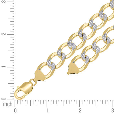 925 Sterling Silver Solid Super Flat Cuban Chain Two-tone 350 12.5mm