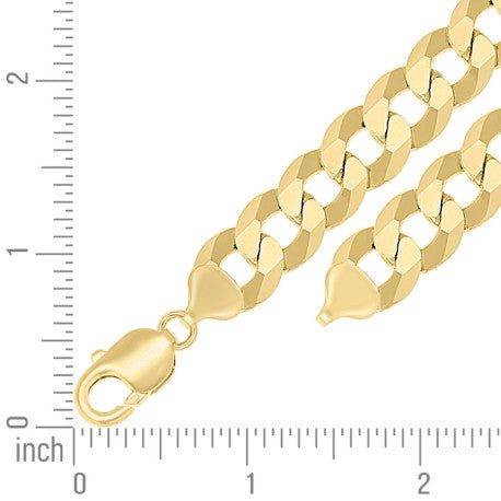 925 Sterling Silver Solid Super Flat Cuban Chain Yellow 350 12.5mm