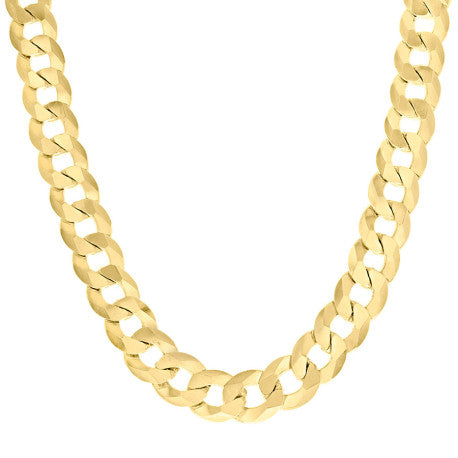 925 Sterling Silver Solid Super Flat Cuban Chain Yellow 350 12.5mm