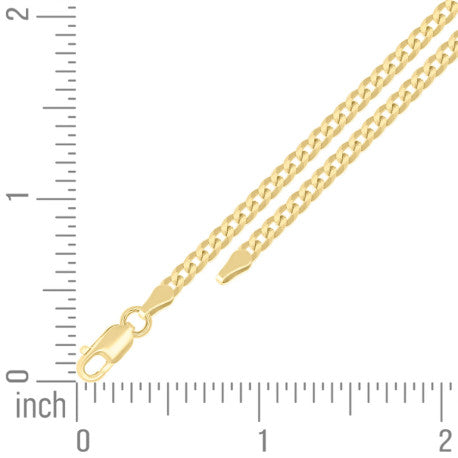 925 Sterling Silver Solid Super Flat Cuban Chain Yellow 080 2.8mm