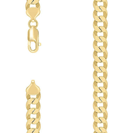 925 Sterling Silver Solid Super Flat Cuban Chain Yellow 250 8.7mm