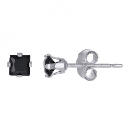 925 Silver Square Black Cz Stud Earrings 3mm