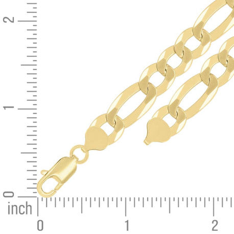 925 Sterling Silver Super Flat Figaro Chain Yellow Plated 250 10mm