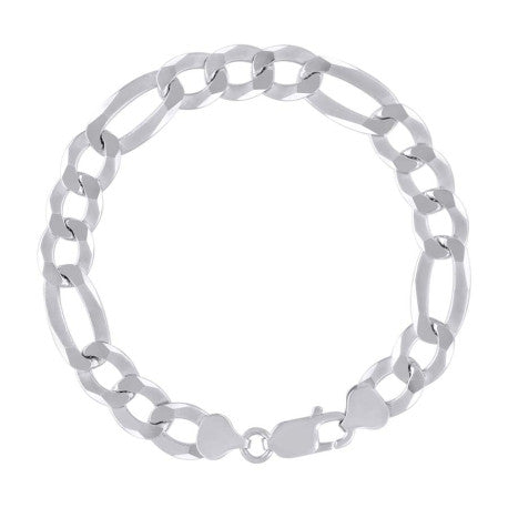 925 Sterling Silver Super Flat Figaro Chain Rhodium Plated 250 10mm