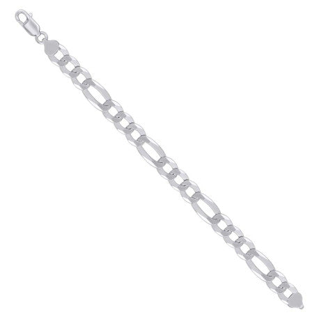 925 Sterling Silver Super Flat Figaro Chain Rhodium Plated 250 10mm