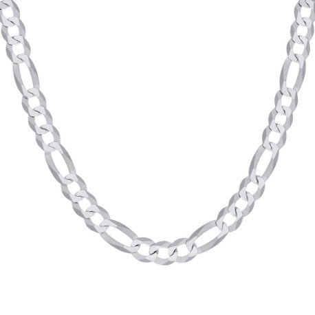 925 Sterling Silver Super Flat Figaro Chain Rhodium Plated 250 10mm