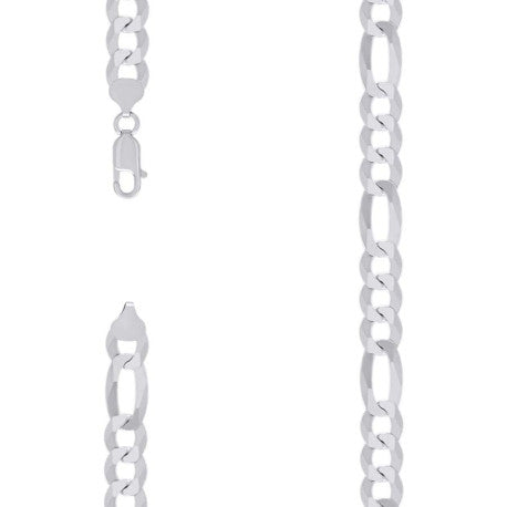 925 Sterling Silver Super Flat Figaro Chain Rhodium Plated 250 10mm