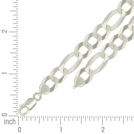 925 Sterling Silver Super Flat Figaro Chain Silver Plated 280 11mm