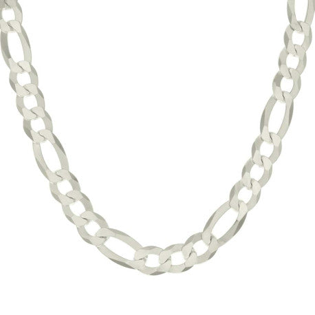 925 Sterling Silver Super Flat Figaro Chain Silver Plated 300 12mm
