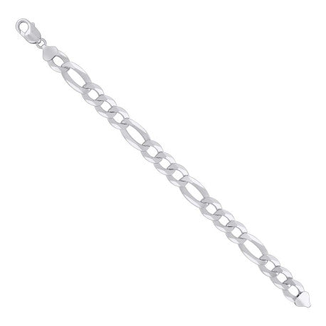 925 Sterling Silver Super Flat Figaro Chain Rhodium Plated 300 12mm