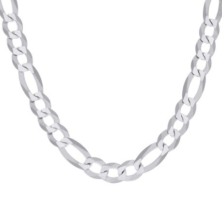925 Sterling Silver Super Flat Figaro Chain Rhodium Plated 300 12mm