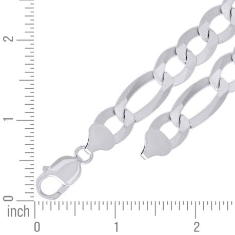 925 Sterling Silver Super Flat Figaro Chain Rhodium Plated 300 12mm