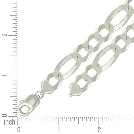 925 Sterling Silver Super Flat Figaro Chain Silver Plated 300 12mm
