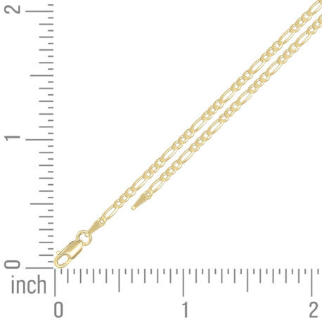 925 Sterling Silver Super Flat Figaro Chain Yellow Plated 060 2.3mm