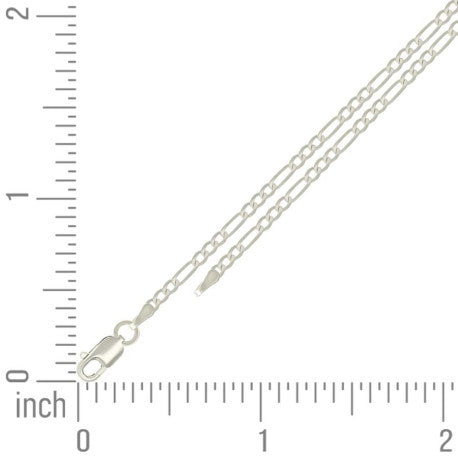 925 Sterling Silver Super Flat Figaro Chain Silver Plated 060 2.3mm