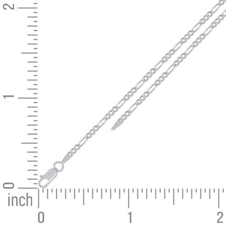 925 Sterling Silver Super Flat Figaro Chain Rhodium Plated 060 2.3mm
